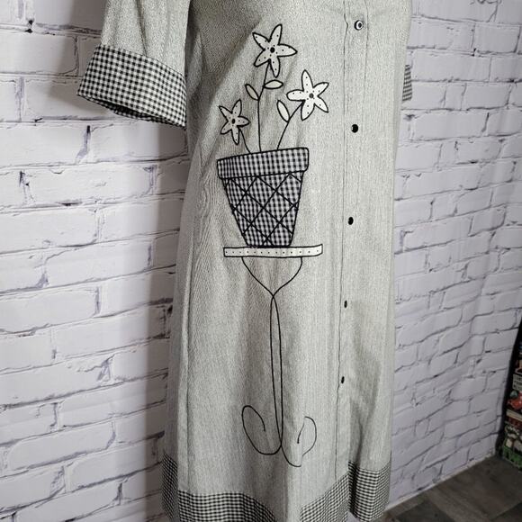 Vintage 1970s Flower Pot Pocket Gingham Dress, size Large - Picture 3 of 12